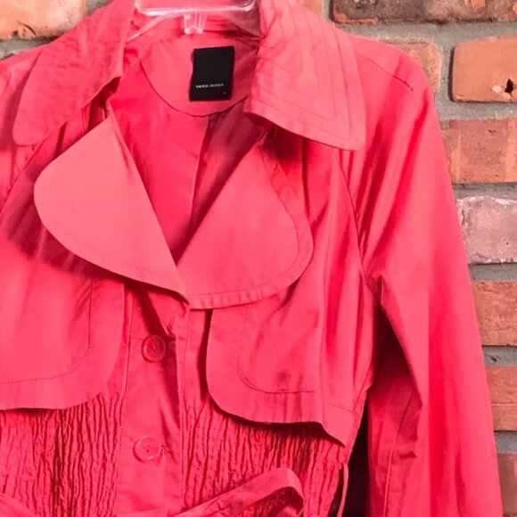 Vero Moda Coral Trench Coat Jacket Fit Flare Belt Pockets Slimming Lined Waist M - Picture 6 of 15